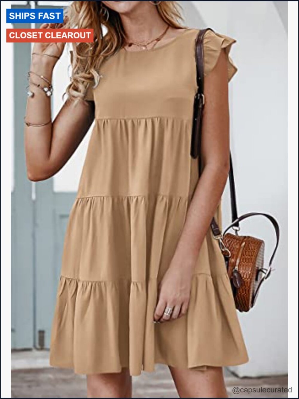 Sleeveless Ruffle Babydoll Sundress Flowy Pleated Mini - Picture 3 of 7